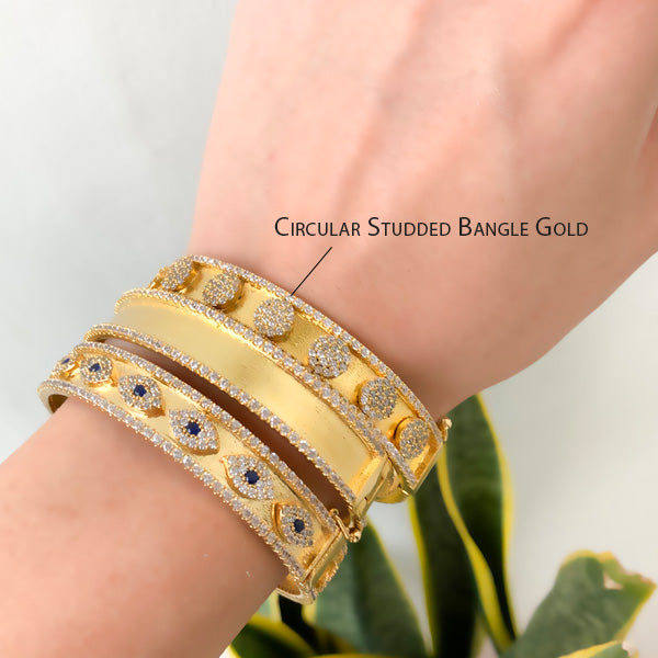 Circular Studded Gold Bangle Bracelet