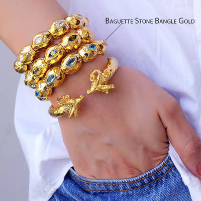 Baguette Stone Bangle Gold