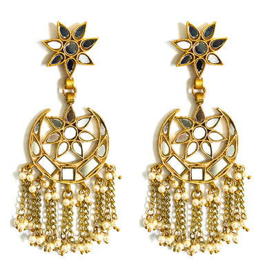 Star and Moon gold Fringe Earrings