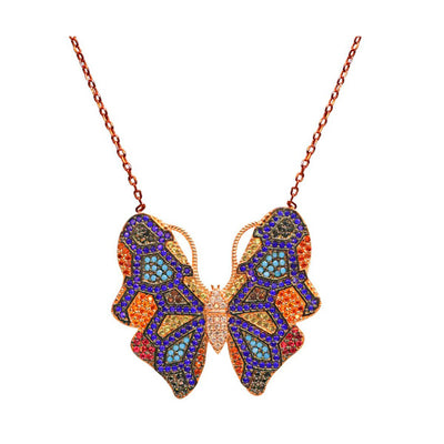 Rose Gold Multicolour Butterfly Necklace