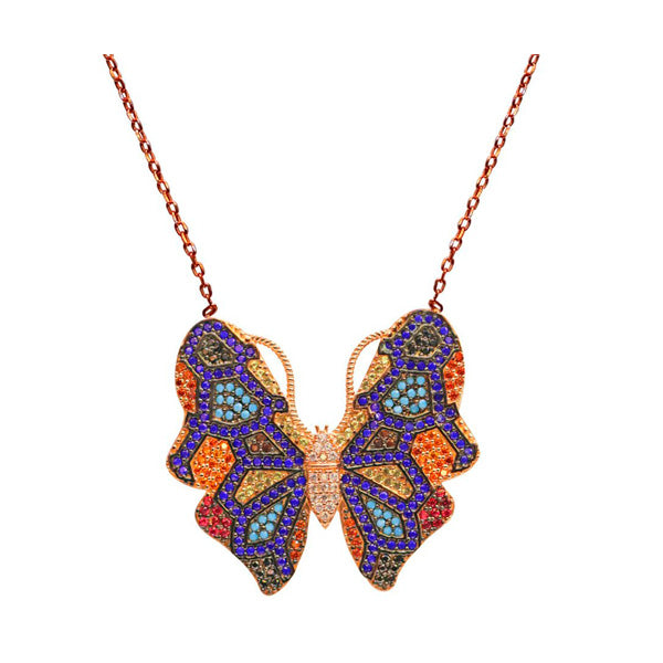 Rose Gold Multicolour Butterfly Necklace