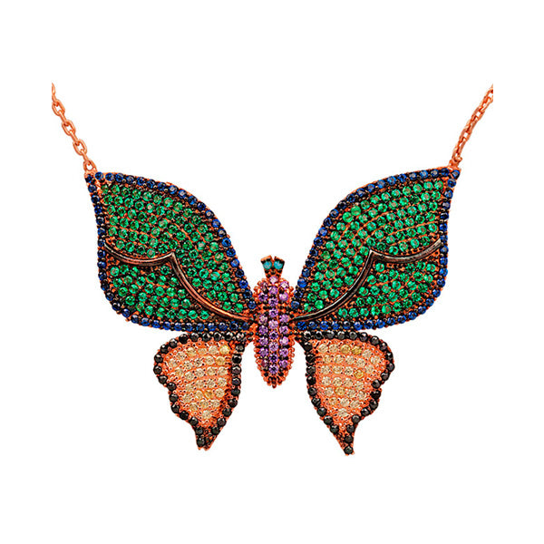 Rose Gold Green and Gold Butterfly Necklace