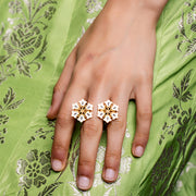 White and Black Enamel Boho Floral White Ring